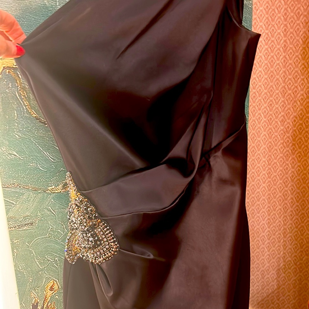 Eliza J black satan cocktail dress EUC SIZE 4 - Picture 2 of 7